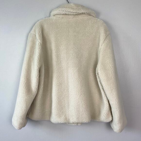GAP Sherpa Jacket Coat Birch Off White Double Breasted Faux Fur Size Large - Picture 6 of 7